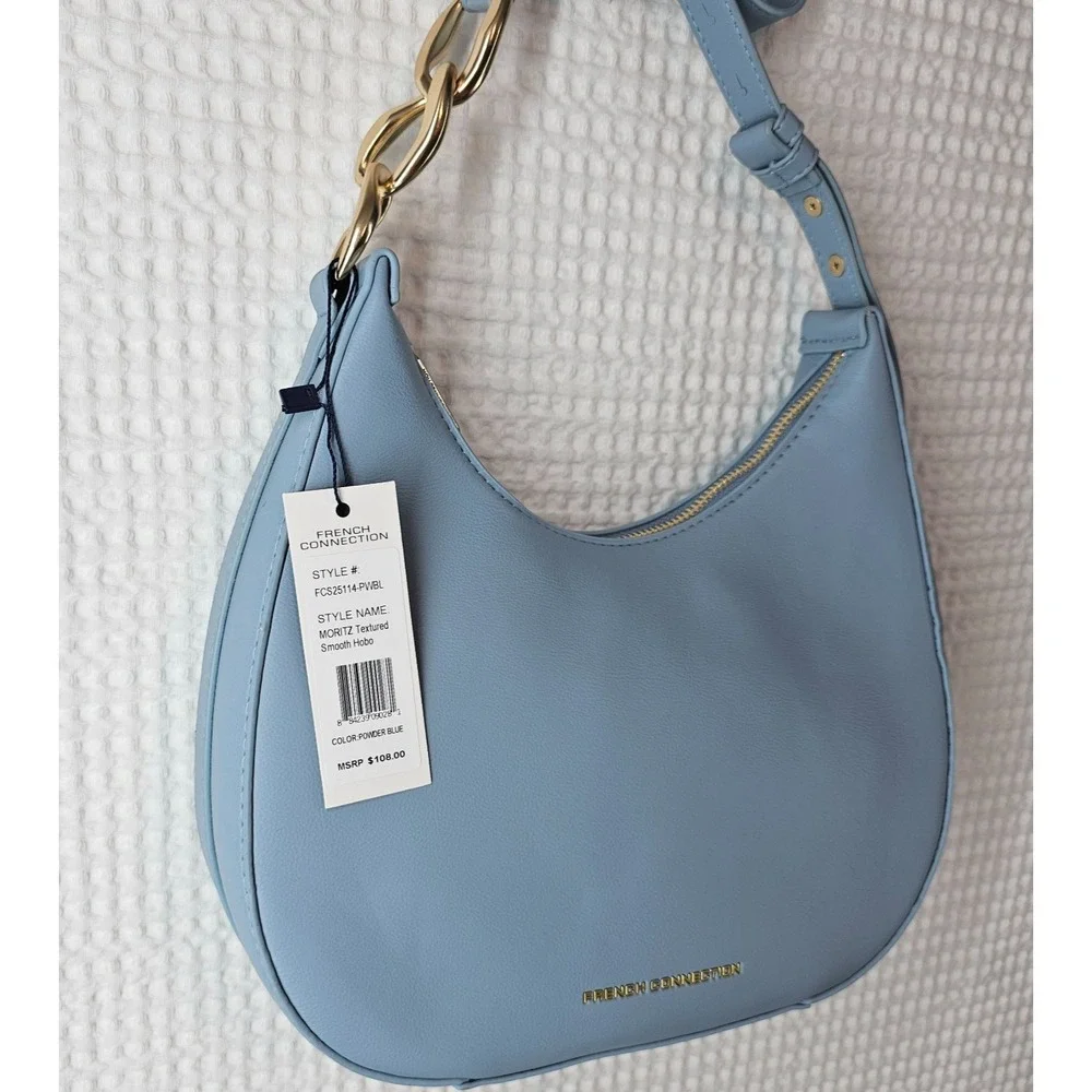 French Connection Moritz Hobo Shoulder Bag Powder Blue NWT